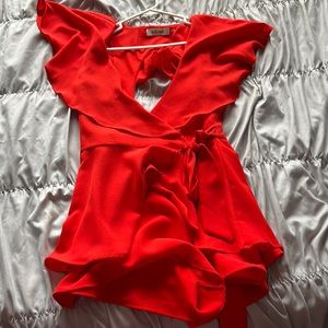 Red DO+BE open back ruffle romper